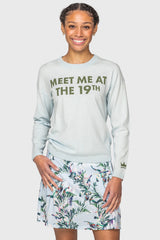 "Meet Me At The 19th" Long Sleeve Crewneck Sweater in Powder Blue & Foliage Green Kastel Denmark