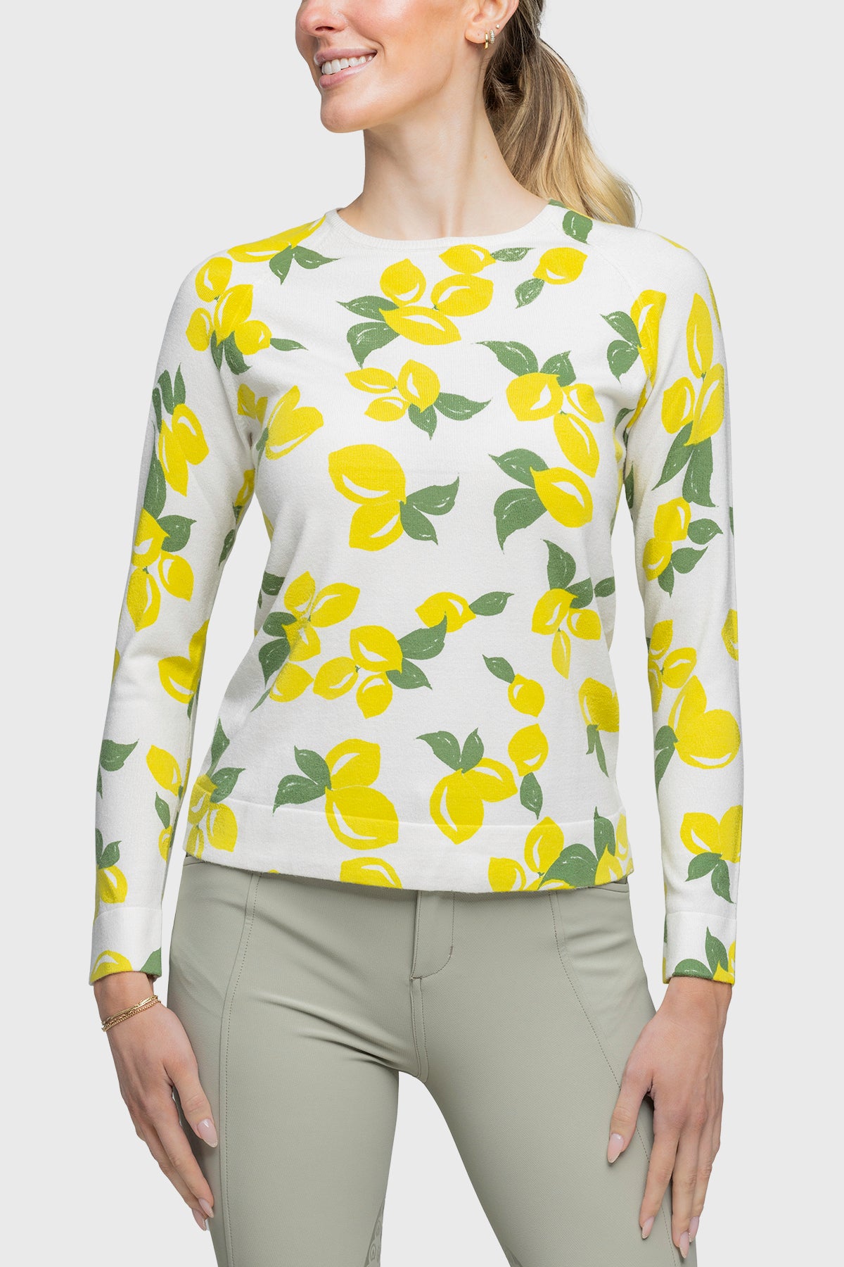 Long Sleeve White Lemon Crewneck Sweater - [Kastel]