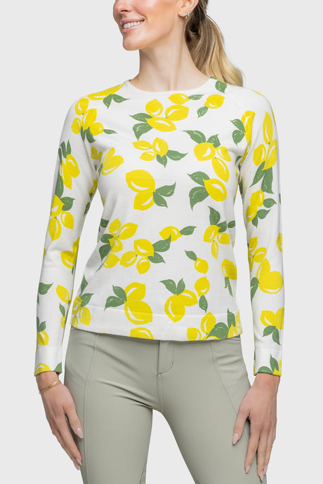 Long Sleeve White Lemon Crewneck Sweater - [Kastel]