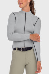 Dove Gray Ribbed Mock Neck Sweater with Black Piping - [Kastel]