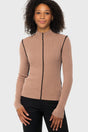 Chocolate Brown Mock Neck Ribbed Sweater w/Black Piping Kastel Denmark US