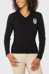 Black V-neck Sweater w/Gardenia & Black Patch Kastel Denmark US