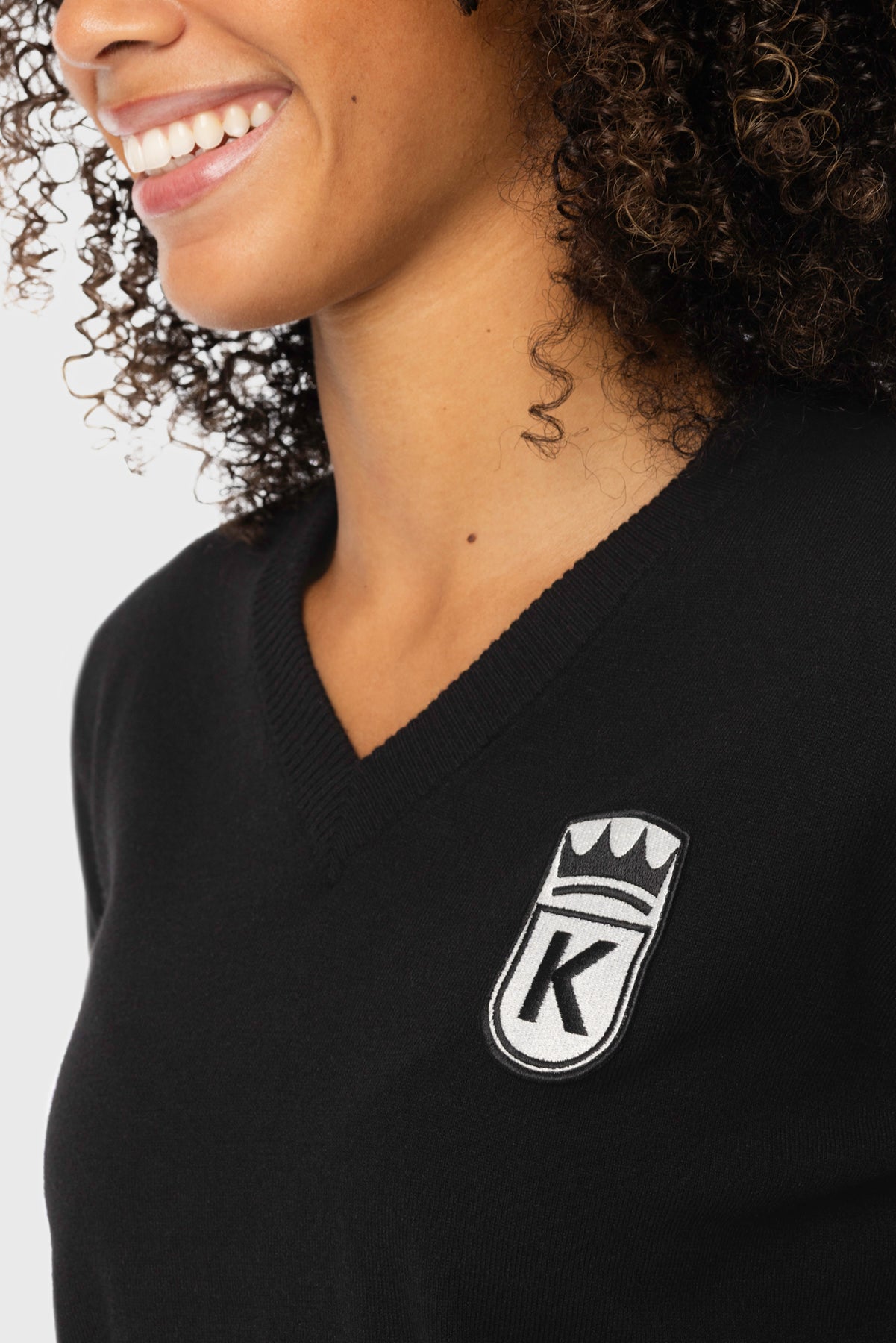 Black V-neck Sweater w/Gardenia & Black Patch Kastel Denmark US