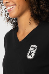 Black V-neck Sweater w/Gardenia & Black Patch Kastel Denmark US
