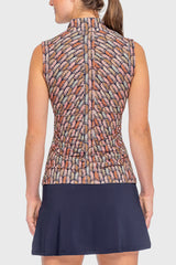 Sleeveless Ruched Back Navy Plumes 1/4 Zip Sun Shirt - [Kastel]