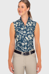 Sailor Blue French Tulip Ruched Back Sleeveless 1/4 Zip Sun Shirt Kastel Denmark