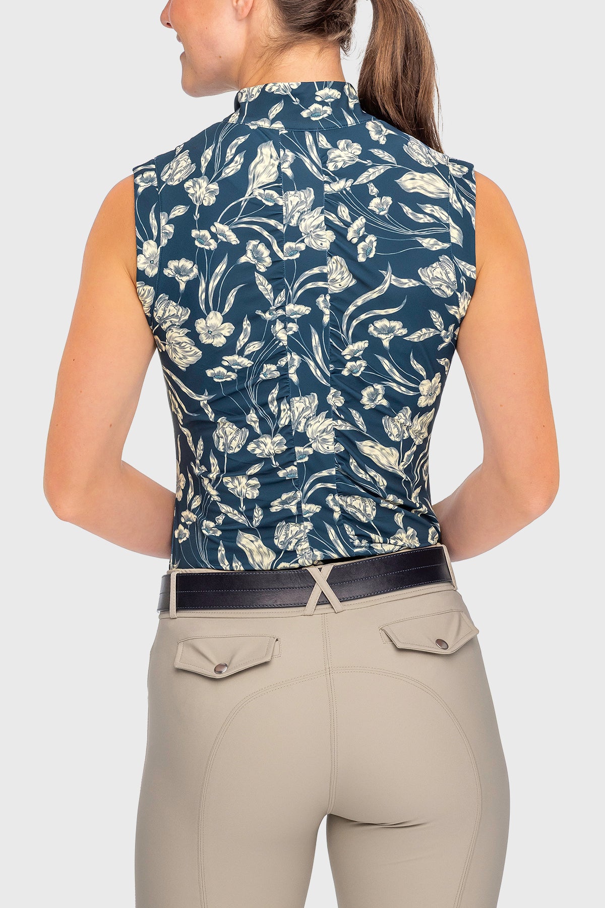 Sailor Blue French Tulip Ruched Back Sleeveless 1/4 Zip Sun Shirt - [Kastel]
