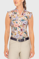 Champagne Blooming Peonies Ruffle 1/4 Zip Tank