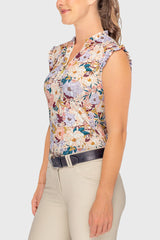 Champagne Blooming Peonies Ruffle 1/4 Zip Tank