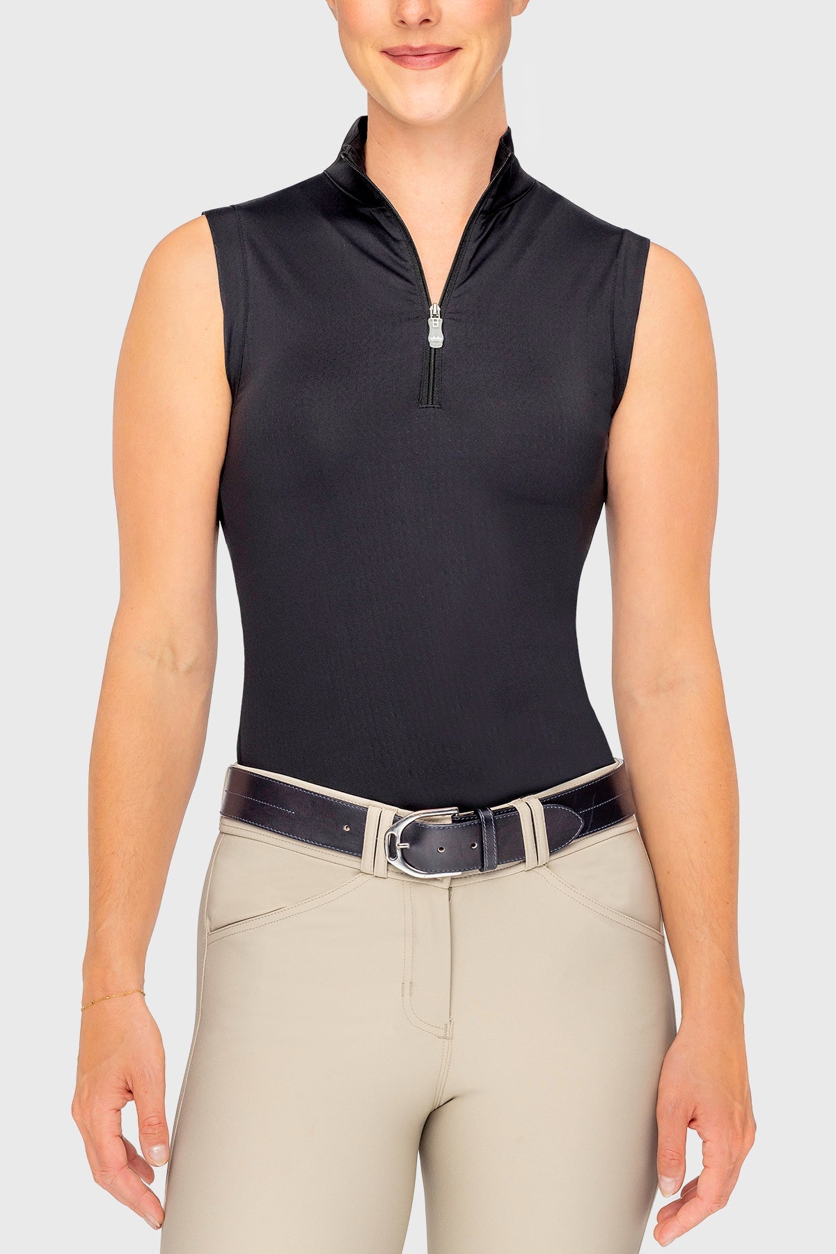 Black Solid Sleeveless Ruched Back 1/4 Zip Tank Kastel Denmark