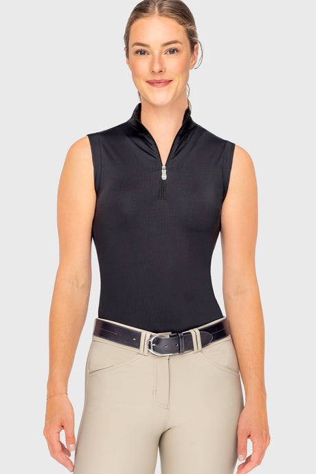 Black Solid Sleeveless Ruched Back 1/4 Zip Tank Kastel Denmark