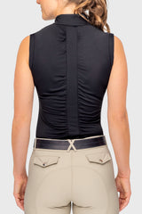 Black Solid Sleeveless Ruched Back 1/4 Zip Tank
