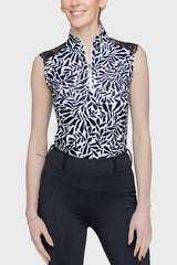 Black & White Climbing Vine Lace Shoulder Sleeveless Top - [Kastel]