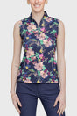 Ruched Back Lush Garden 1/4 Zip Sleeveless Top - [Kastel]