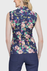 Ruched Back Lush Garden 1/4 Zip Sleeveless Top - [Kastel]