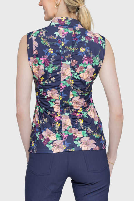 Ruched Back Lush Garden 1/4 Zip Sleeveless Top - [Kastel]