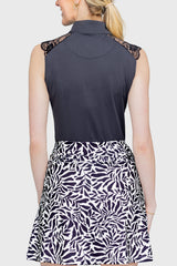Black Lace Shoulder 1/4 Zip Sleeveless Top - [Kastel]