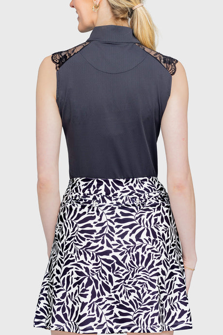 Black Lace Shoulder 1/4 Zip Sleeveless Top - [Kastel]