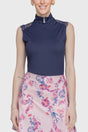 Navy Lace Shoulder 1/4 Zip Sleeveless Top - [Kastel]