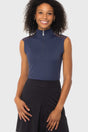 Navy Lace Shoulder 1/4 Zip Sleeveless Top Kastel Denmark