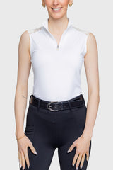 White Lace Shoulder 1/4 Zip Sleeveless Top - [Kastel]