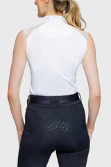 White Lace Shoulder 1/4 Zip Sleeveless Top - [Kastel]