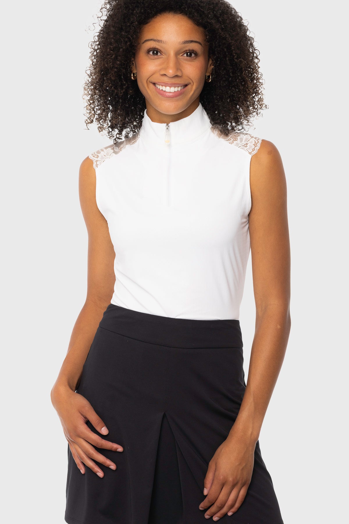 White Lace Shoulder 1/4 Zip Sleeveless Top Kastel Denmark