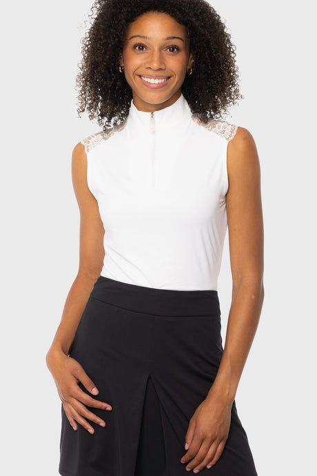 White Lace Shoulder 1/4 Zip Sleeveless Top Kastel Denmark