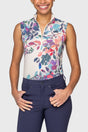 Amethyst Watercolor Floral Ruched Back Sleeveless 1/4 Zip Sun Shirt Kastel Denmark