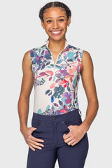 Amethyst Watercolor Floral Ruched Back Sleeveless 1/4 Zip Sun Shirt Kastel Denmark