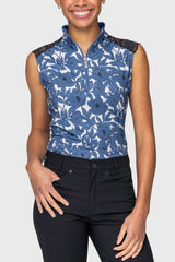 Pacific Blue Wild Rose Lace Shoulder Tank 1/4 Zip Sun Shirt Kastel Denmark