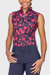 Hot Pink French Tulips Ruched Back Sleeveless 1/4 Zip Sun Shirt Kastel Denmark