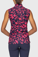 Hot Pink French Tulips Ruched Back Sleeveless 1/4 Zip Sun Shirt Kastel Denmark