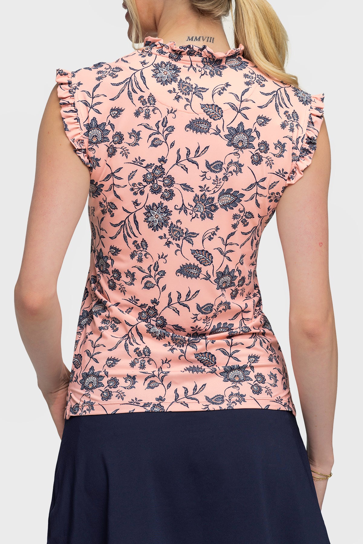 Jacobean Peach Floral Sleeveless Sun Shirt - [Kastel]