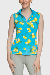 Sleeveless Ruched Back Tank Azure Lemons 1/4 Zip - [Kastel]