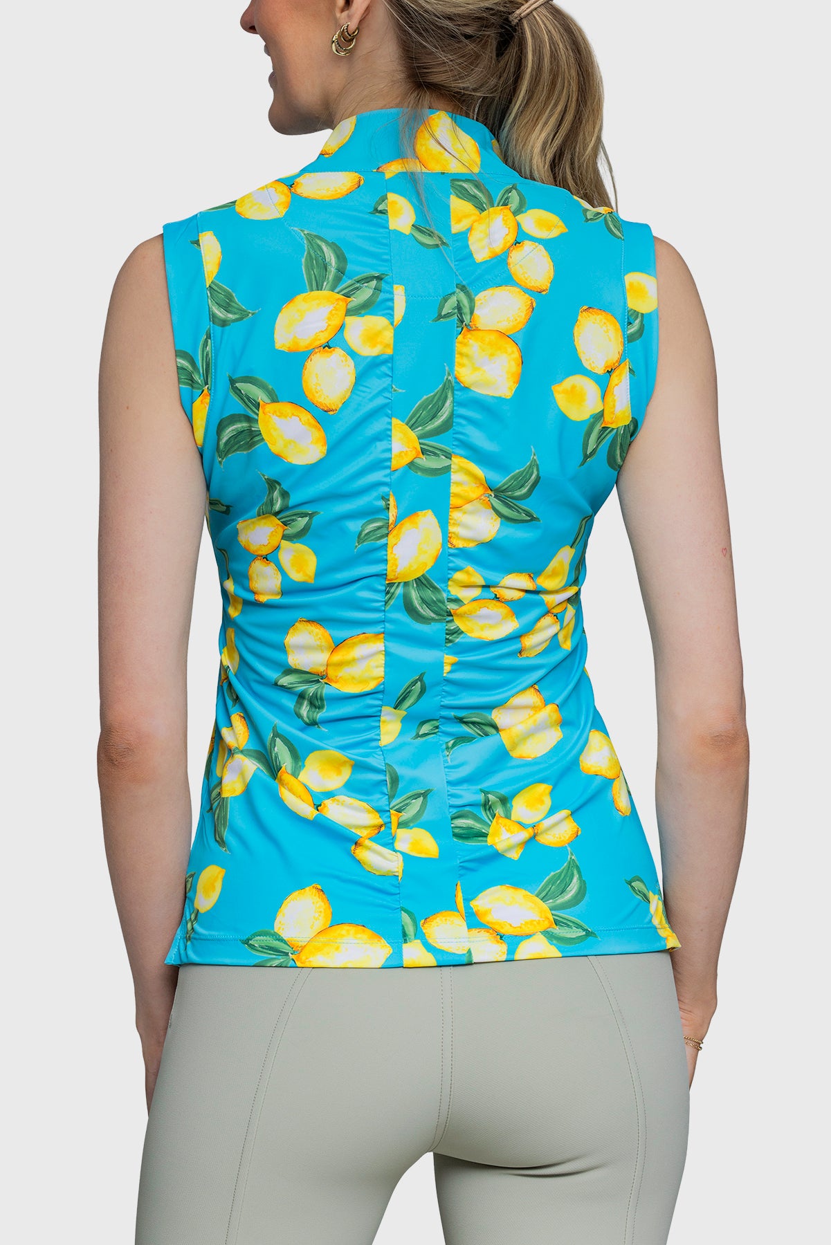Sleeveless Ruched Back Tank Azure Lemons 1/4 Zip - [Kastel]
