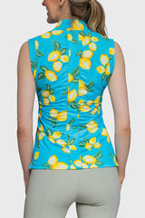 Sleeveless Ruched Back Tank Azure Lemons 1/4 Zip - [Kastel]