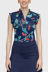Ruffle Tank Navy Cherries 1/4 Zip - [Kastel]