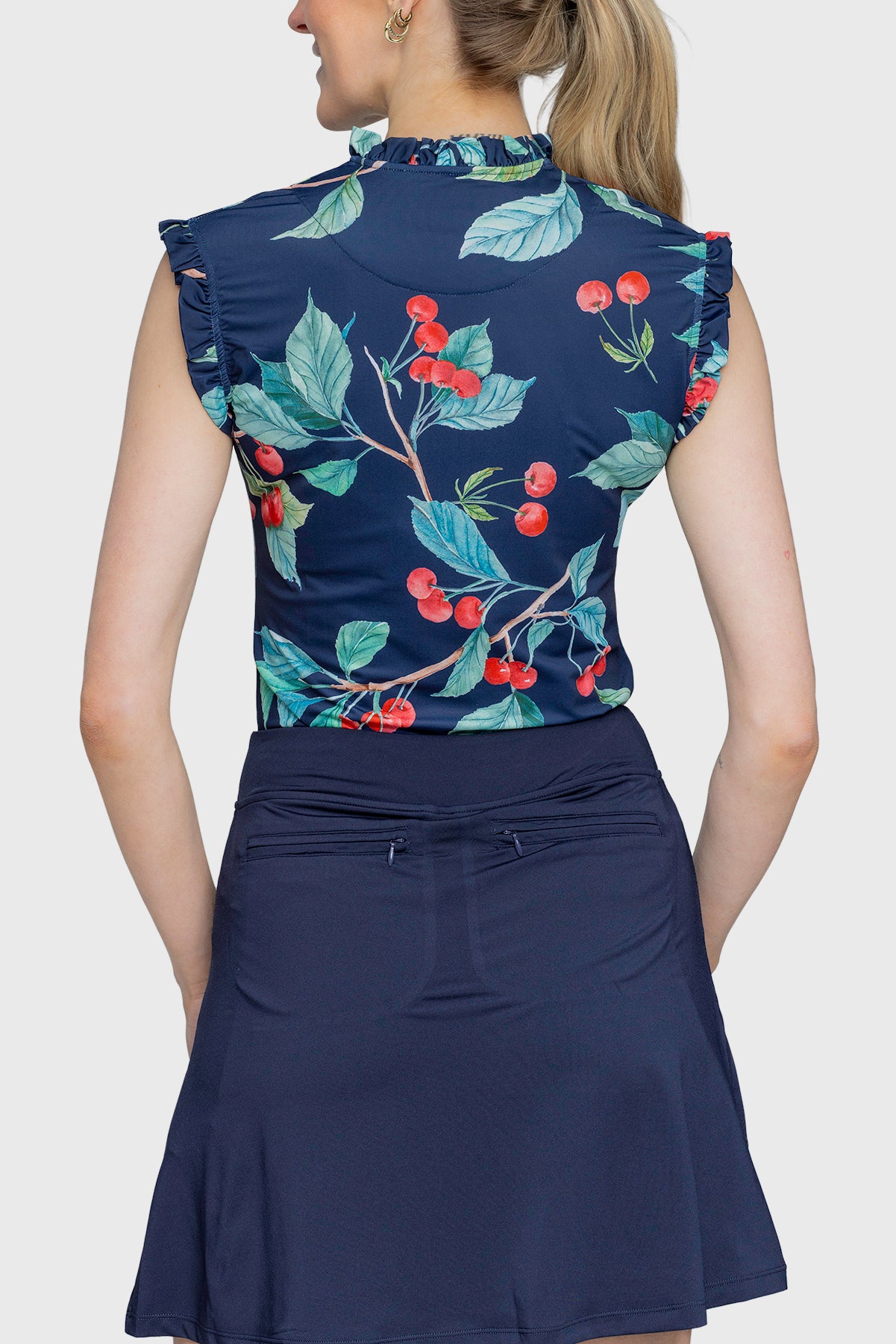 Ruffle Tank Navy Cherries 1/4 Zip - [Kastel]