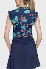 Ruffle Tank Navy Cherries 1/4 Zip - [Kastel]