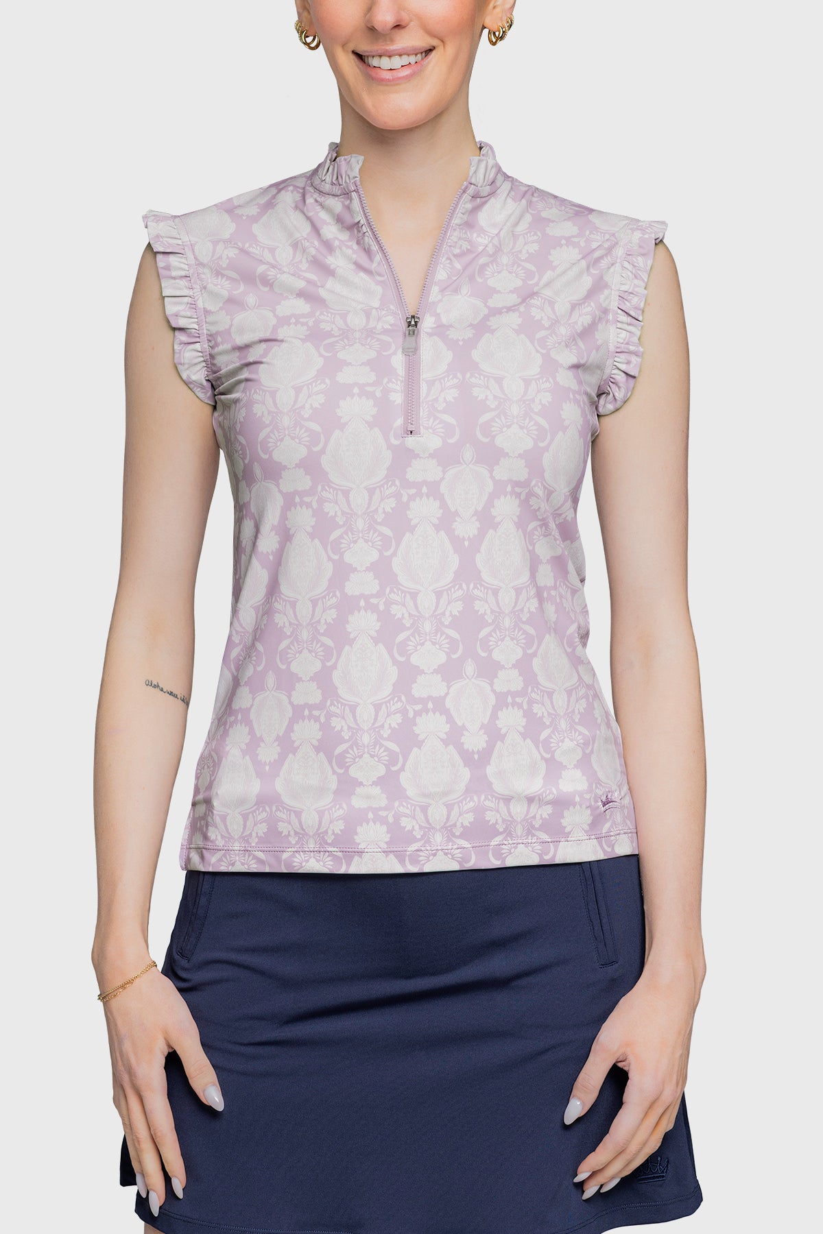 Wisteria Paris Hotel Ruffle Tank Sleeveless 1/4 Zip Sun Top - [Kastel]