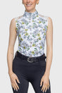 Yellow Wild Poppies Lace Shoulder Sleeveless 1/4 Zip Sun Top - [Kastel]