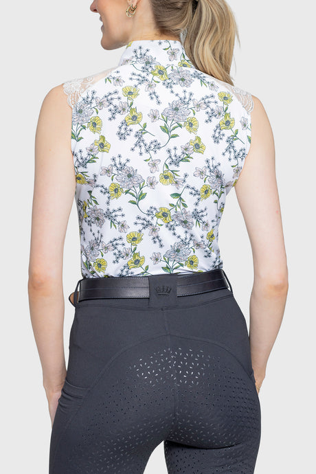 Yellow Wild Poppies Lace Shoulder Sleeveless 1/4 Zip Sun Top - [Kastel]
