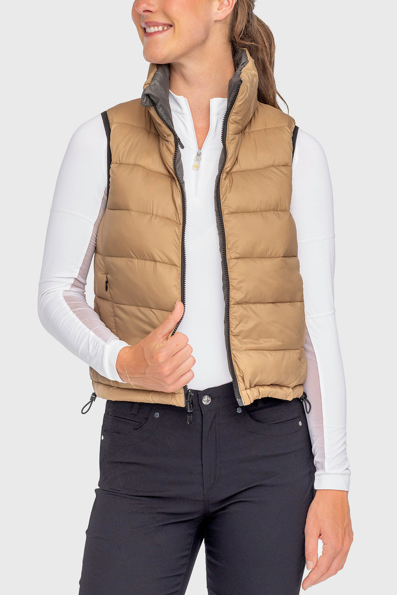 Camel & Slate Reversible Puffer Vest - [Kastel]