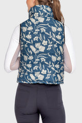 Sailor Blue French Tulip & Solid Reversible Puffer Vest - [Kastel]