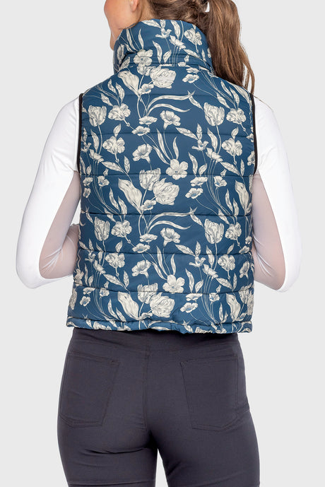 Sailor Blue French Tulip & Solid Reversible Puffer Vest - [Kastel]