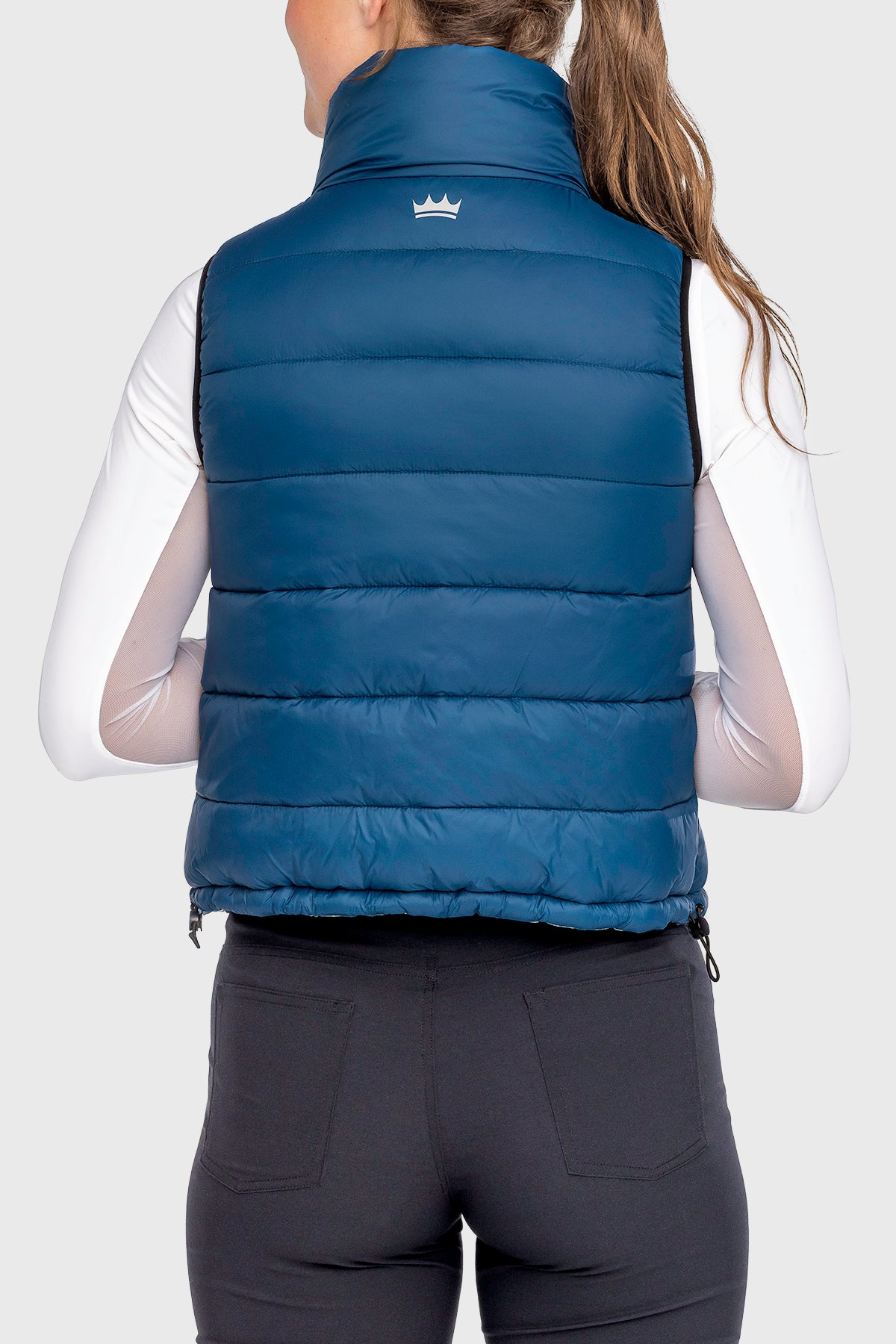 Sailor Blue French Tulip & Solid Reversible Puffer Vest - [Kastel]