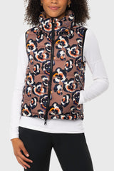Chocolate Brown Pansies Reversible Puffer Vest w/Chocolate Brown Reverse Kastel Denmark US