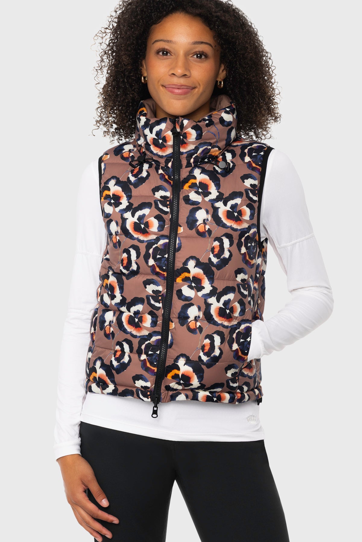 Chocolate Brown Pansies Reversible Puffer Vest w/Chocolate Brown Reverse Kastel Denmark US