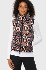 Chocolate Brown Pansies Reversible Puffer Vest w/Chocolate Brown Reverse Kastel Denmark US